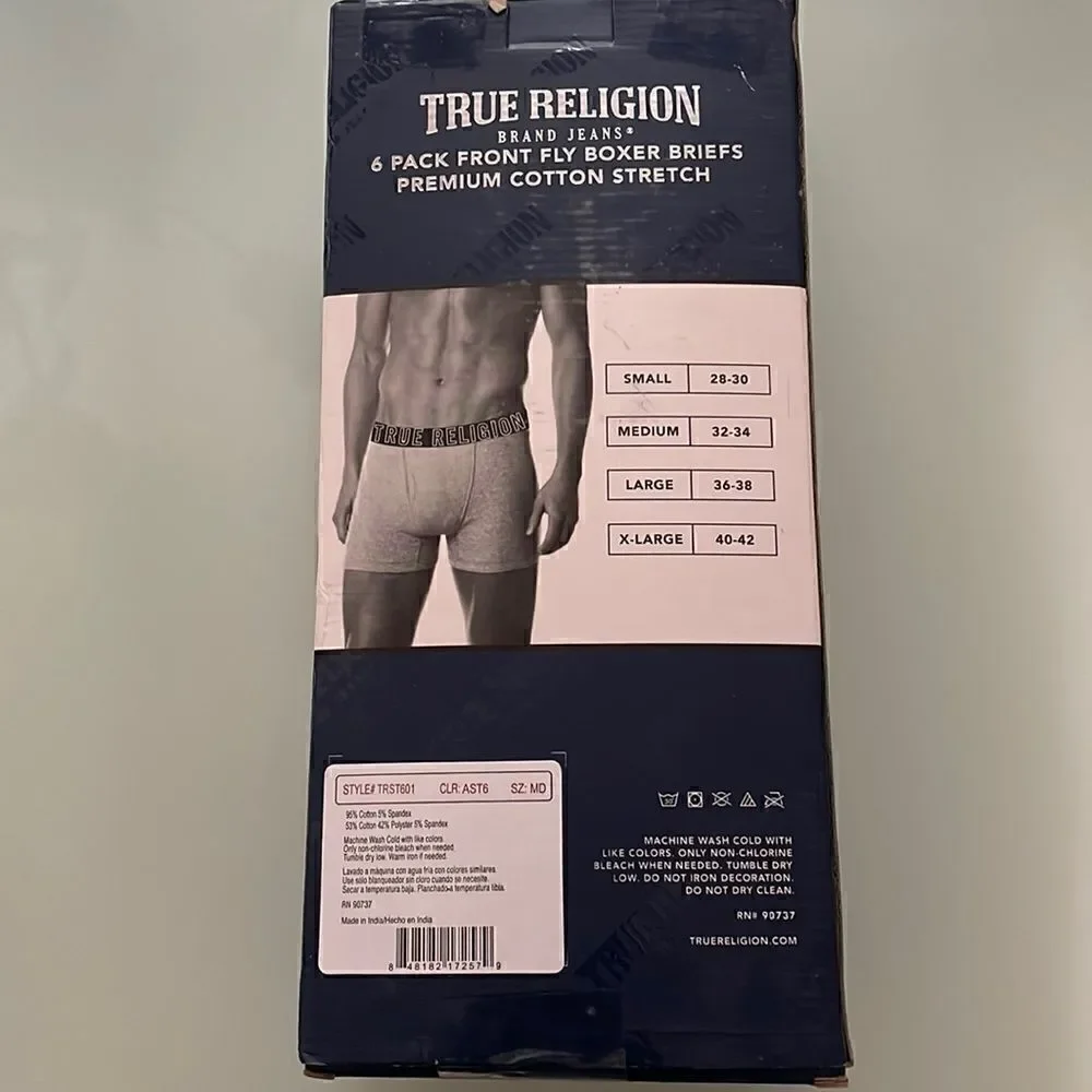 True Religion NWT 6 front fly boxer briefs premium cotton stretch limited editio